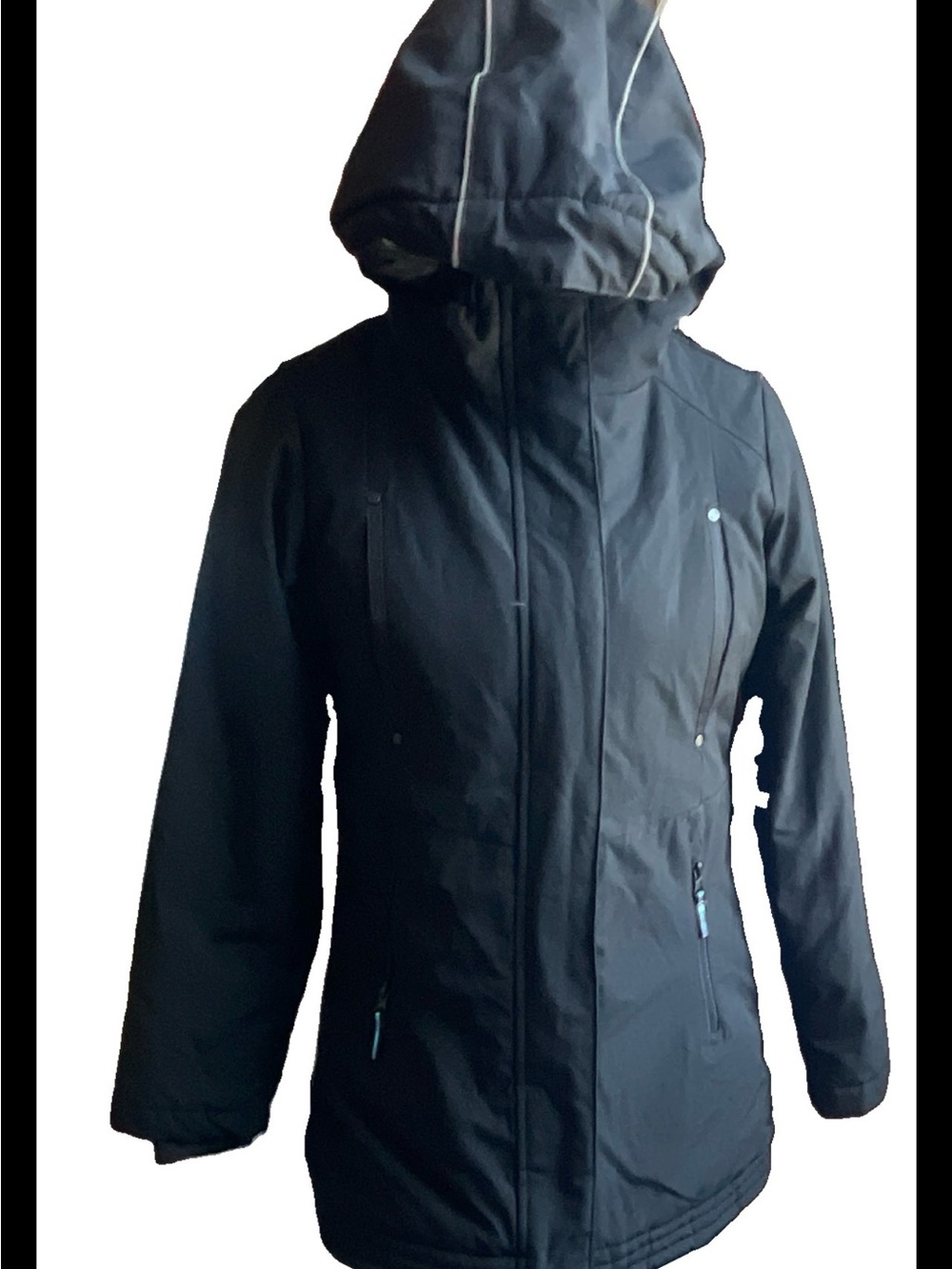 Champion Women's Black Hooded Ski Snow Jacket with Subtle Piping